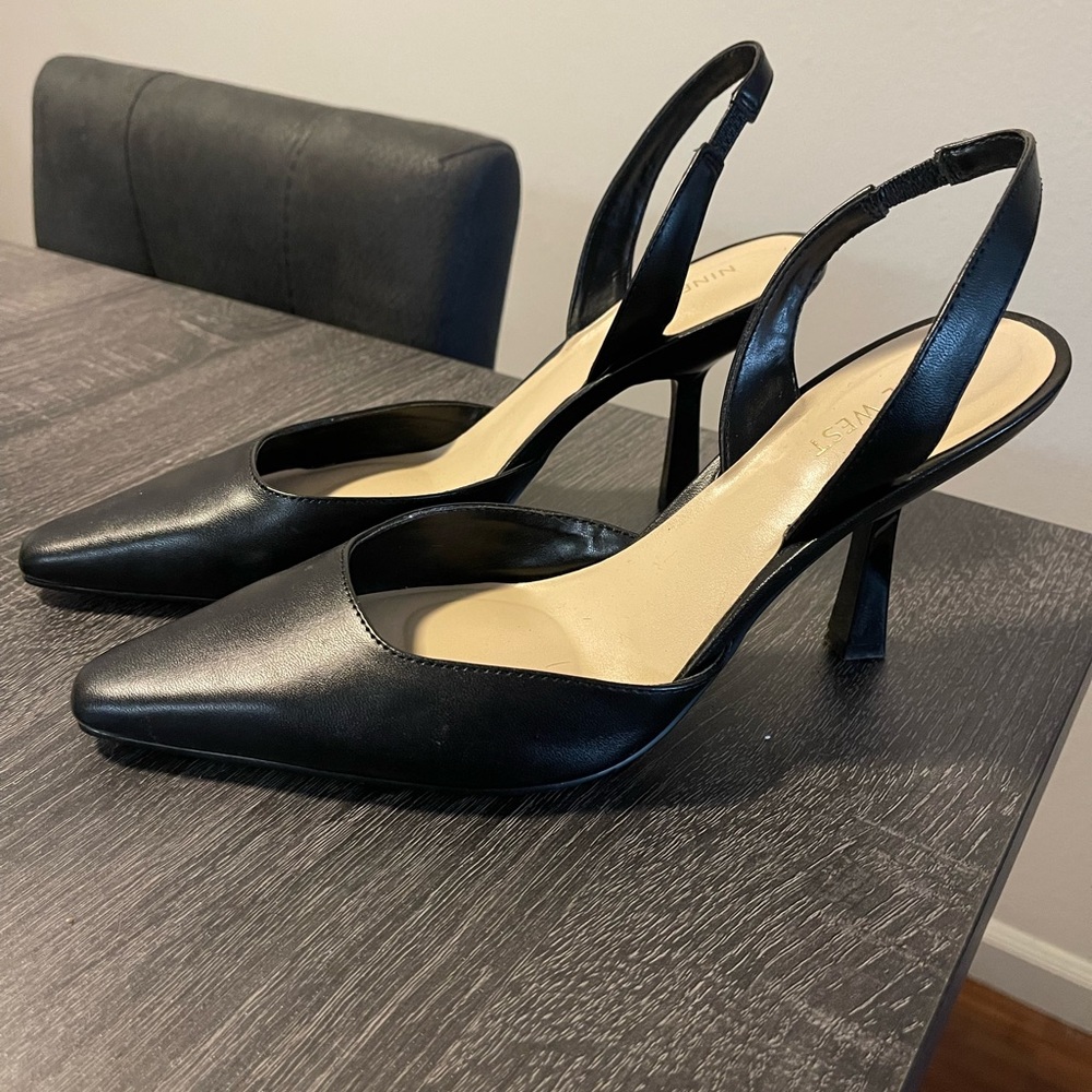 Nine West Kately 9x9 Black Slingback Pumps - Low Heel